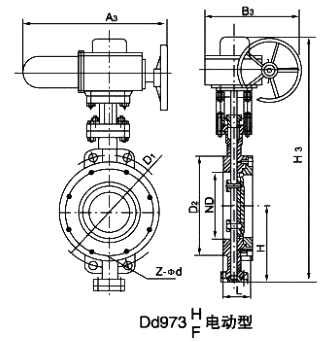 D973W電動硬密封對夾蝶閥(圖1)